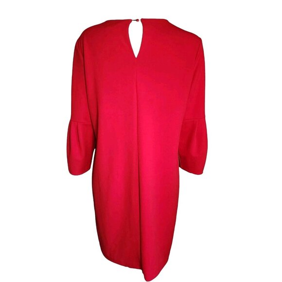 Maggy London Dress Womens Size 14 Solid Red Pullover Puff Sleeves Keyhole Neck - Picture 3 of 7